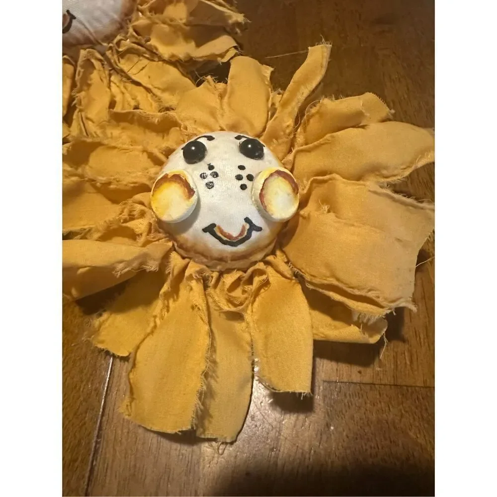 Vintage Handmade Yellow Sunflower Flower Decor Foam center Fabric  Lot of 3